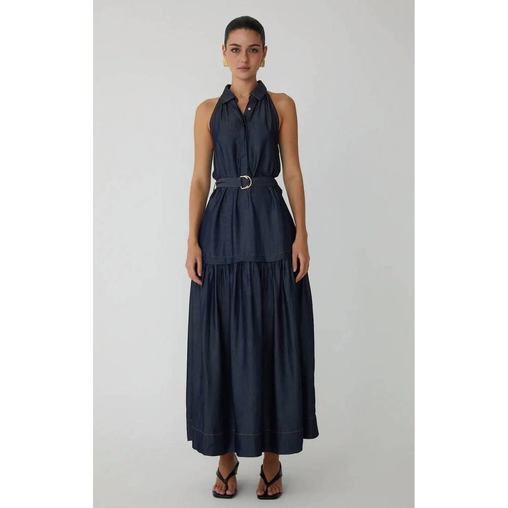 NEW JS71 sarah maxi dress in dark wash indigo